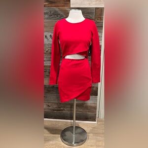 Lulus Club  Red Long Sleeve Bodycon Dress